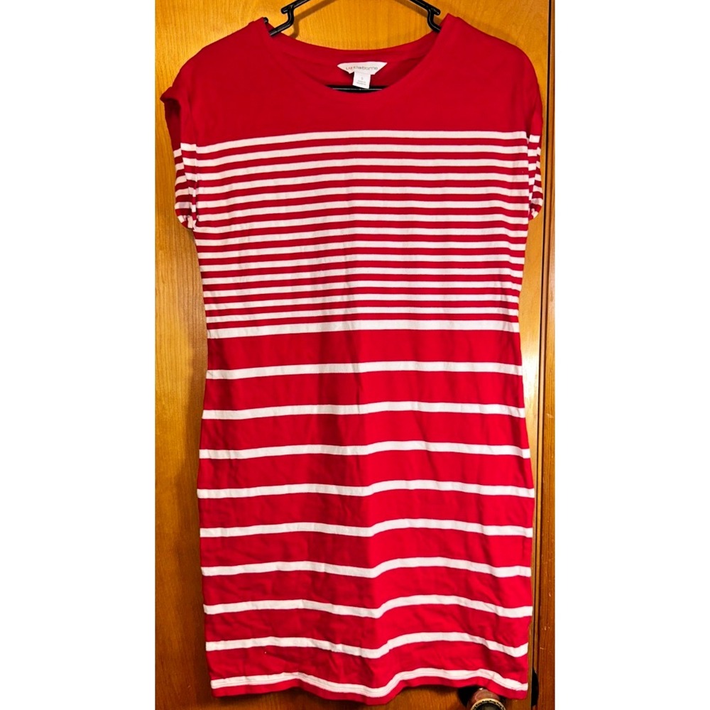 Liz‎ Claiborne Red White Striped Cotton T-Shirt Dress Womens Short Sleeve Small